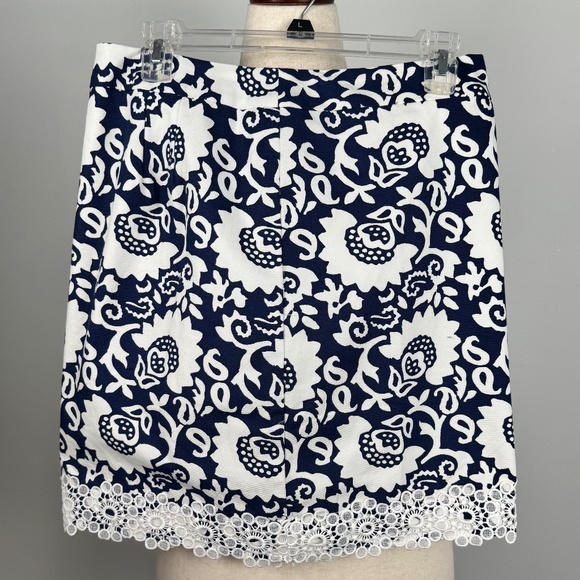 Talbots Dresses & Skirts - Talbots Lace Trimmed Woodblock Floral Stretch Cotton Canvas Skirt